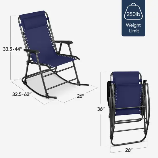 Best Choice Products Folding Outdoor Zero Gravity Rocking Lounge Chair w/ Headrest Pillow Blue {2}