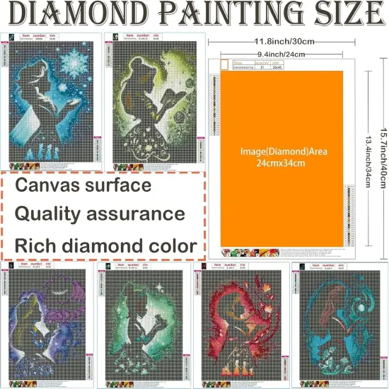12 Pieces Princess Diamond Painting Kit, 5D Adult Diamond Art, Round Full Diamond Digital Painting Kit {2}