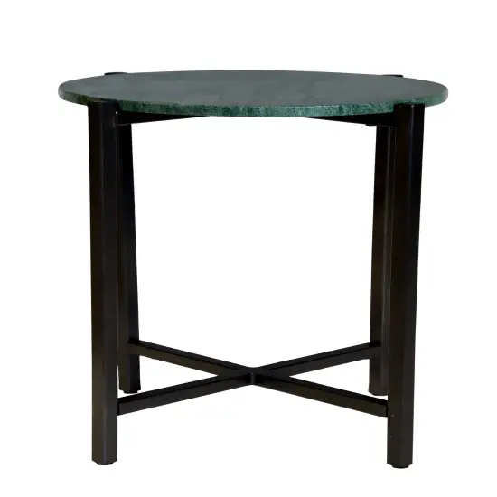 Green Marble Side Table With Grey Metal Frame-21 Inch Height {2}