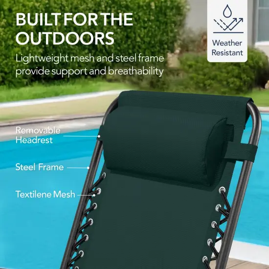 Best Choice Products Folding Outdoor Zero Gravity Rocking Lounge Chair w/ Headrest Pillow Forest Green {6}