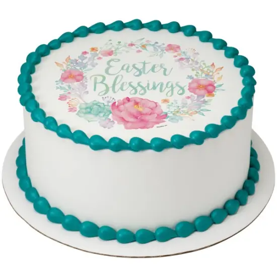 Floral Easter Blessings Edible Cake Topper Image 7.5 Round {1}