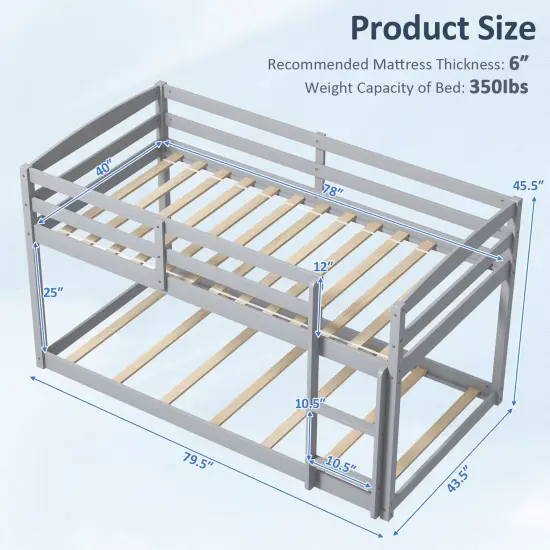 Metal Twin Size Bunk Bed with High Guardrails and Integrated Ladder for Safety and Easy Access Grey {5}