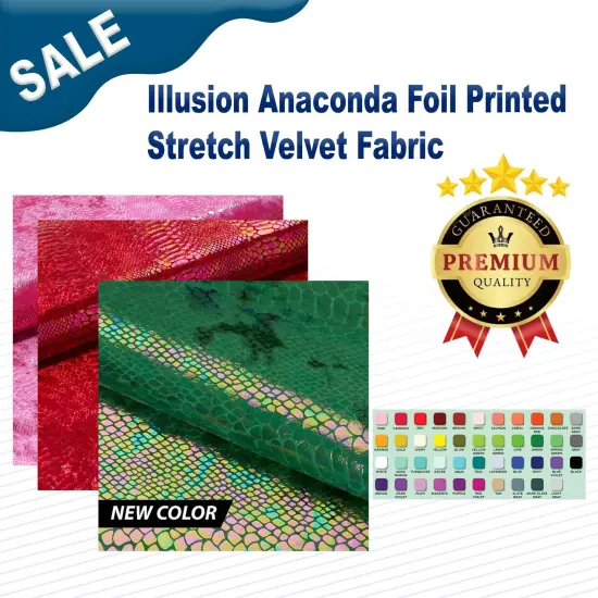 1 Yard Anaconda Foil Printed Stretch Velvet Fabric 58/60" Width Navy {2}