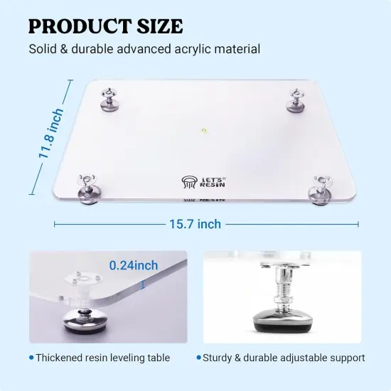 LET'S RESIN Leveling Table for Resin, 16''x 12'' Acrylic Adjustable Resin Leveling Table with Silicone Mat, Multipurpose No Installation Required Self Leveling Board for Resin Molds, Waves, Epoxy {2}
