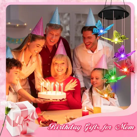 Easter Basket Stuffers for Adults, Birthday Gifts for Women Mom Her, Solar Lights Outdoor Wind Chimes for Outside Garden Yard Patio Porch Hanging Decor Butterfly Gifts for Grandma Mothers Day {5}