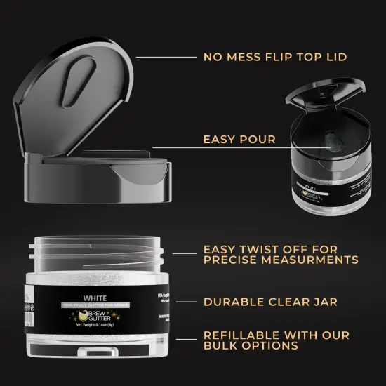 Brew Glitter - White Edible Drink Glitter (4g, x1 Flip-Cap Jar) for Beer, Cocktails and Beverages {5}