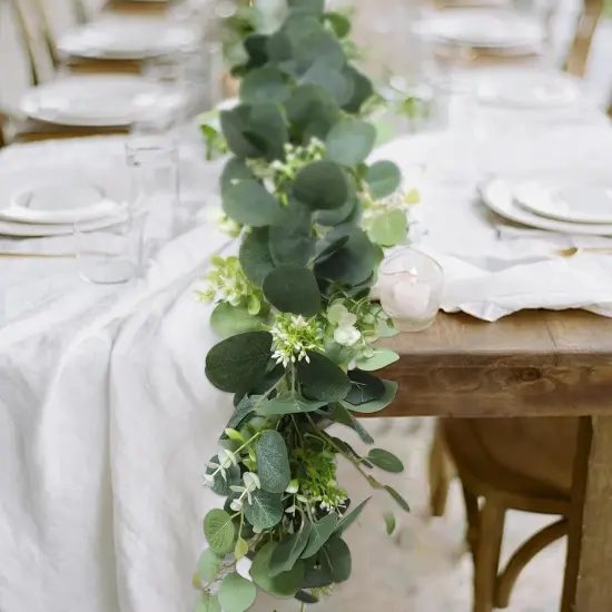 5.9FT Eucalyptus Garland, Artificial Greenery Garland Flower, Green Spring Garland Wreath Vines Decorations, Fake Silver Dollar Eucalyptus Leaves Vines for Table Home Wedding Mantle Party Decor {2}