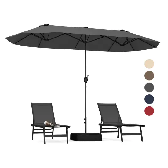 Polyester 13 Feet Double-Sided Patio Twin Table Umbrella with Crank Handle & UV Protection Grey {4}