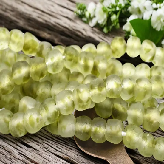 13-15mm Blended Olive Crystal African Recycled Glass Beads (10" Strand) {2}