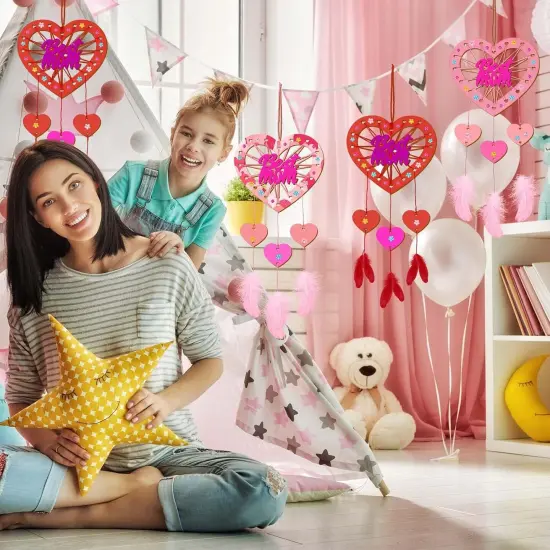 6 Pack MOM Dream Catcher Craft Kit for Kids Paint You Own Mother's Day Dream Catcher DIY Coloring Wooden Art and Craft for Art Activity Project Mom's Birthday Decoration Mum Gifts {5}