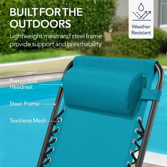 Best Choice Products Folding Outdoor Zero Gravity Rocking Lounge Chair w/ Headrest Pillow Peacock Blue {6}