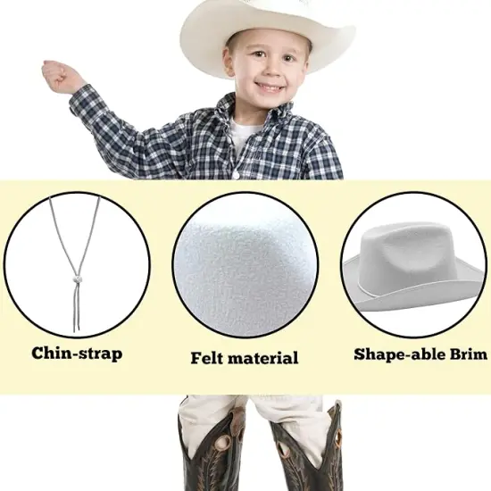4E's Novelty 2 Pack Kids Cowboy Hat - White Cowboy Hat for Boys & Girls 5-12 for Dress-Up & Costume Play {4}