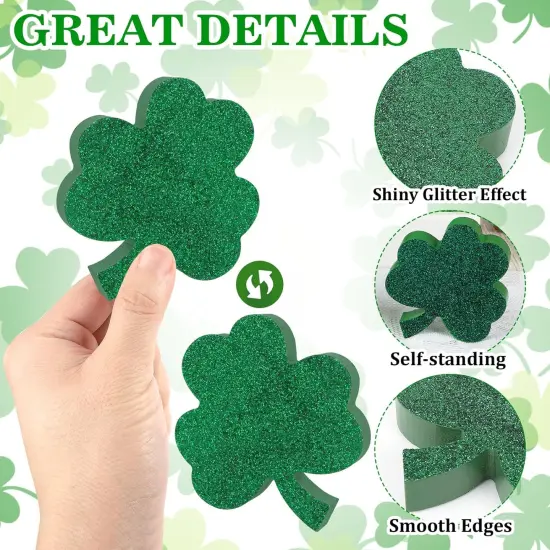 St. Patrick's Day Shamrock Decorations, Wooden Saint Patrick Day Tiered Tray Decor Set of 6, Green Clover Table Top Decoration for Home, Shelf, Door, Office Party (Glitter Solid) {5}