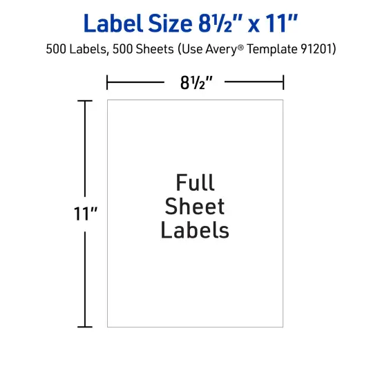 Avery Full-Sheet Printable Shipping Labels, 8.5" x 11" Customizable Stickers, White, 500 Blank Mailing Labels for Laser Printers (91201) {5}