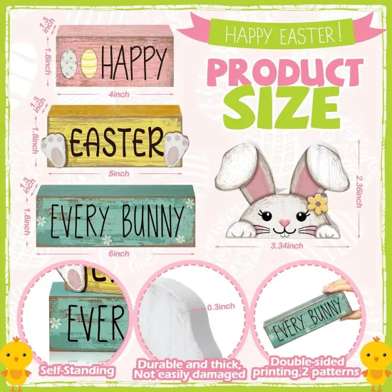 4 Pcs Easter Table Decorations Bunny Tiered Tray Decor Wooden Bunny Block Signs {2}