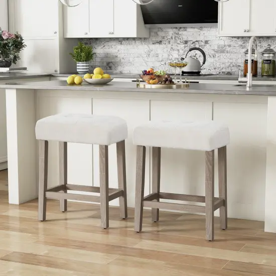 Modern Counter Height Bar Stools Set of 2 with Rubber Wood Legs-Beige {3}