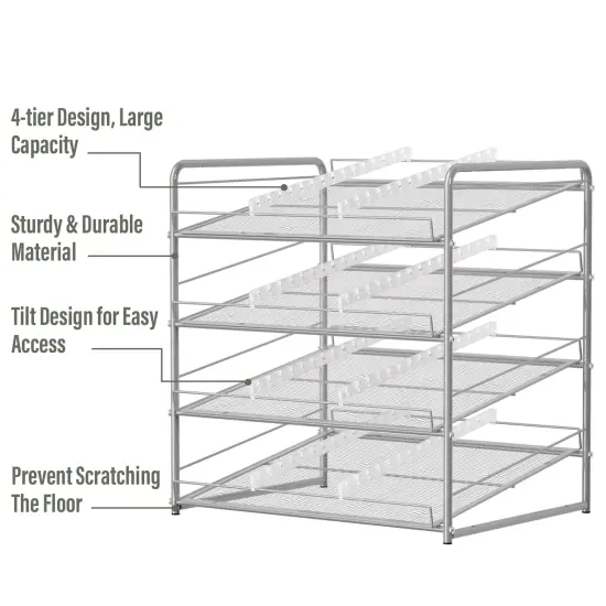 Can Rack Organizer 4-Tier Metal Can Rack Organizer Holds Up to 48 Cans, Can Dispenser for Pantry, Kitchen, Cabinets and Countertops Silver {4}