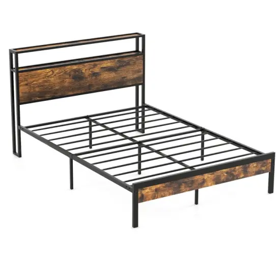 Twin/Full/Queen Bed Frame with Storage Headboard and Charging Station-Full Size {7}