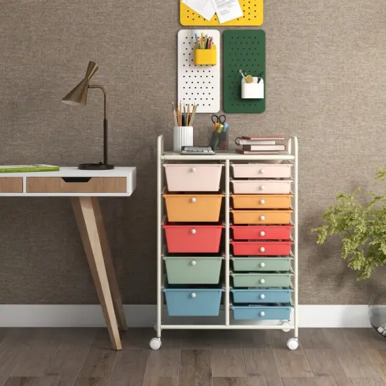15-Drawers Multi-Use Rolling Storage Organizer Cart with Chrome Finish Steel Frame Perfect for Any Room Deep Multicolor {6}