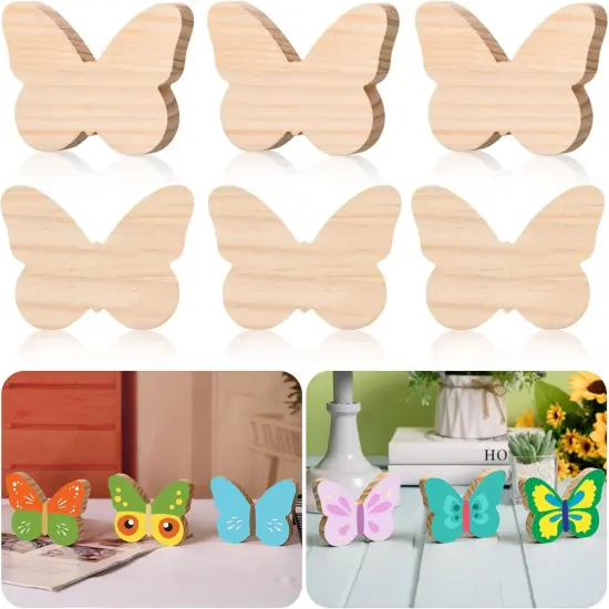 12 Pcs Butterfly Wooden Cutouts Unfinished Butterfly Shaped Table Signs Wood Butterfly Blocks to Paint Blank Wooden Table Centerpieces for DIY Crafts Spring Home Tiered Tray Decor,3.94x2.95 {1}
