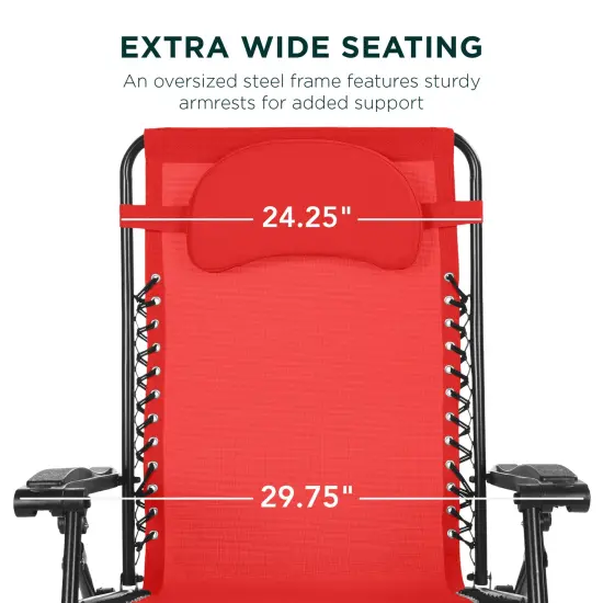 Best Choice Products Oversized Zero Gravity Chair, Folding Outdoor Patio Recliner w/ Cup Holder Crimson Red {3}
