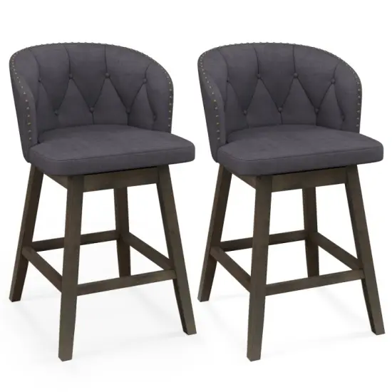 Fabric Upholstered Counter Height Bar Stools, Set of 2 with Padded Seat and Footrest Grey {8}