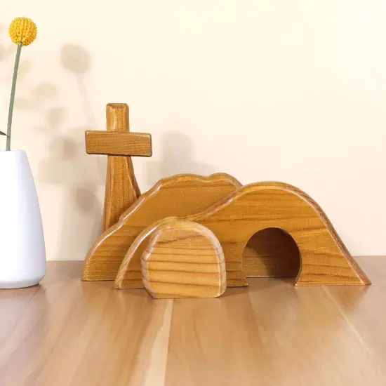 The Empty Tomb Easter Scene, Easter Christian Cross Decorations, Easter Decorations Religious Jesus Tomb Easter Kit, Easter Tomb Display for The Home, Tabletop, Office - Wooden (Dark-Brown) {5}