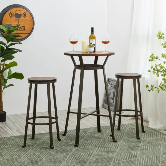 Pub Table/Stools Set - Modern Adjustable Round Bar Table and Round Black Steel Bar Stools {7}
