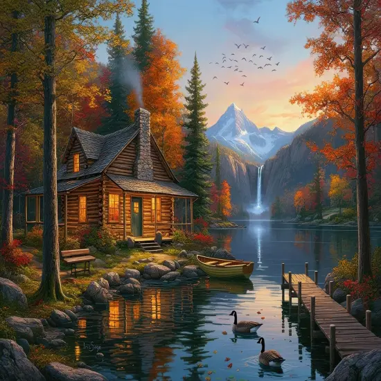 Sunsout Cabin by Crystal Lake 1000 pc Jigsaw Puzzle 28108 {1}