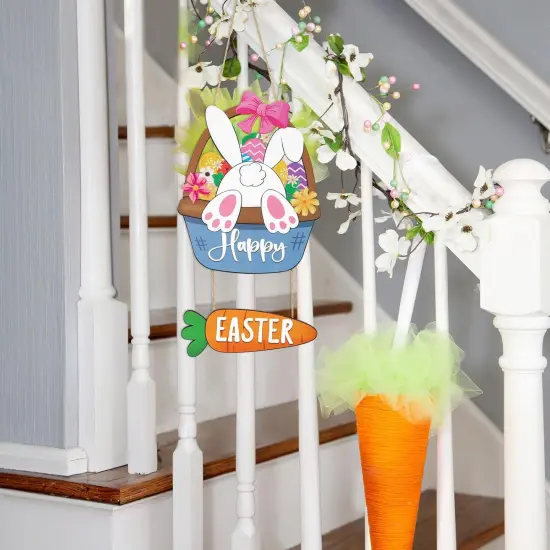 Easter Decoration Wood Door Wall Signs, Wooden Wreaths Front Door Sign Bunny Rabbit Sign Egg Carrot Ornaments Hanging Crafts for Spring Home Farmhouse Party Porch Wall Decor {5}