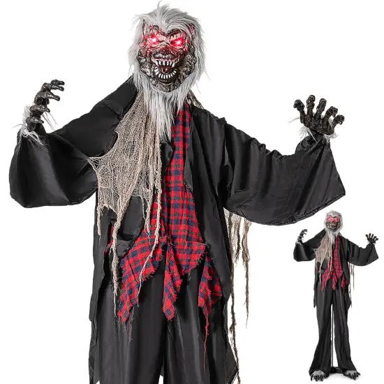 8.2 FT Standing Animatronic Werewolf with Howling Sounds Red Flashing Eyes and Poseable Arms {4}