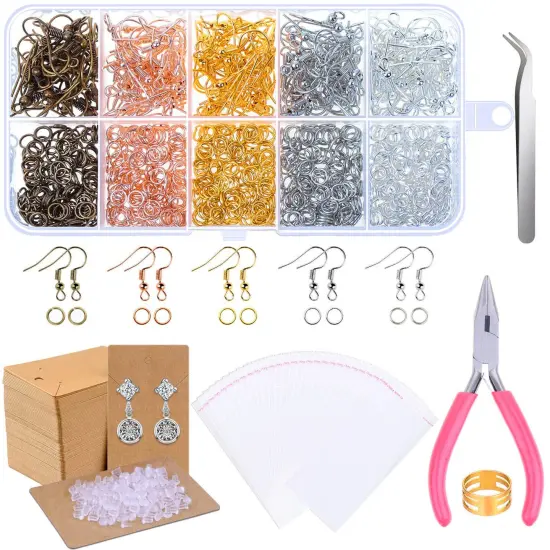 Earring Making Supplies, 1350pcs Earring Making Kit with Earring Hooks, Jump Rings, Pliers, Earring Backs, Earrings Holder Cards and Clear Bags for DIY Earring Supplies and Earring Findings {1}