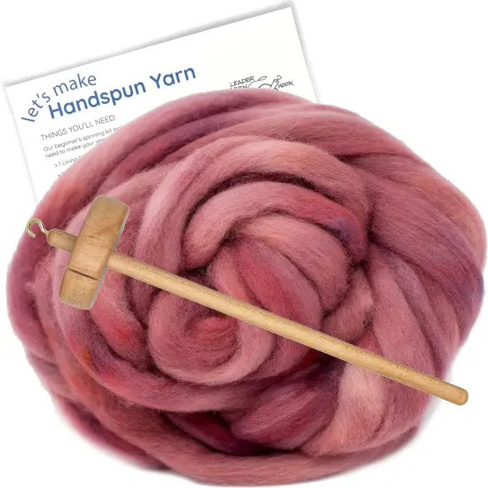 LEARN TO SPIN - Beginner's Spinning Kit with Hand Dyed BFL Roving, Drop Spindle & Printed Instructions w/ Video. Many Colors. Woodrose {1}