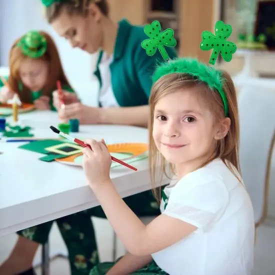 St. Patrick&rsquo;s Day Green Headband - Set of 6 Shamrock Clover Head Boppers Leprechaun Top Hat {2}