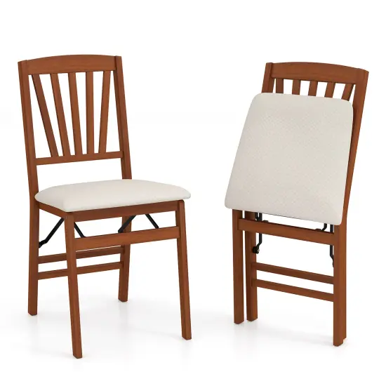 Folding Dining Chairs Set of 2 with Padded Seat, Rubber Wood Frame and Space-Saving Design {4}