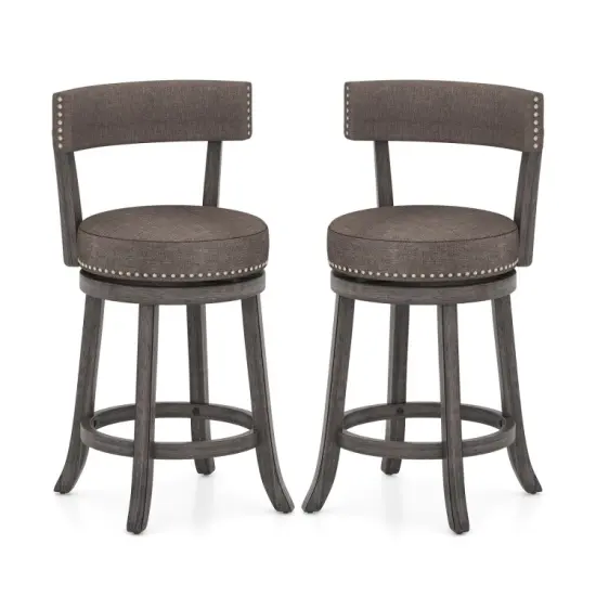 Fabric 360&deg; Swivel Counter Height Chairs Set of 2 with Rubber Wood Frame {1}