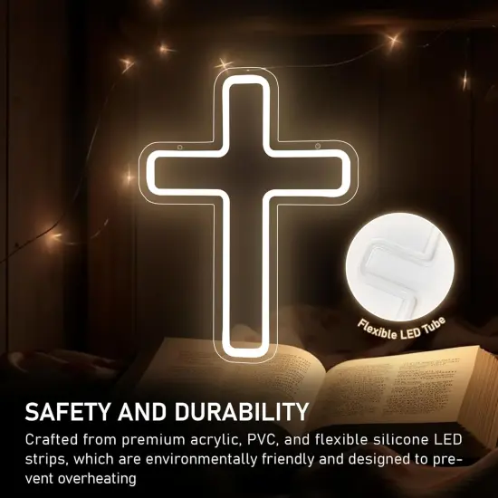 Cross Neon Sign, LED Cross Neon Lights for Window Decor, Hanging Jesus Neon Light up Signs for Wall, Christening Day Church Festivals Party Home Weddings Party Meditation Easter Christmas Gift Decoration {4}