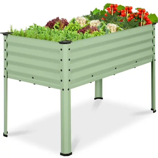 Best Choice Products 48x24x30in Elevated Galvanized Metal Garden Bed w/ Corner Protectors Sage Green {1}