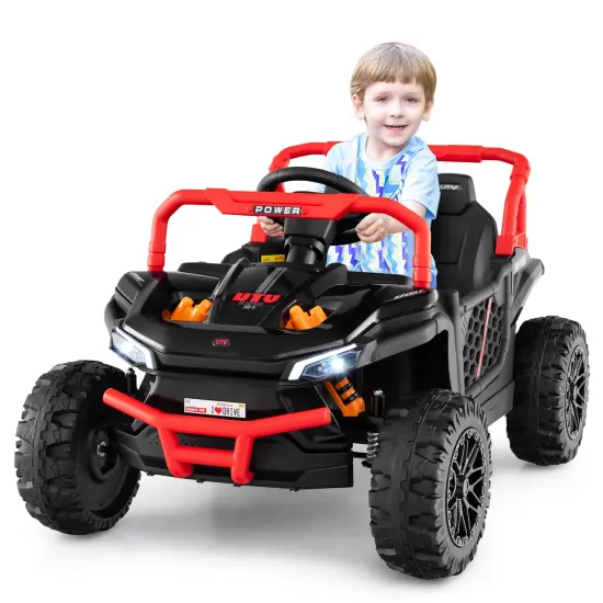 Red 12V Ride-On Truck Off-Road UTV for Kids with Parental Remote & LED Lights Black {6}