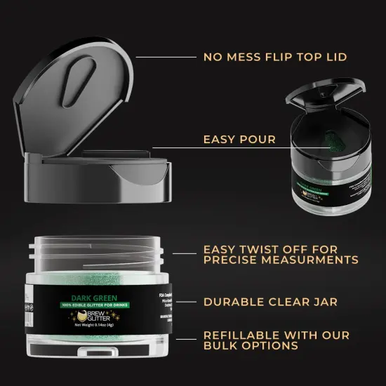 Brew Glitter - Dark Green Edible Drink Glitter (4g, x1 Flip-Cap Jar) for Beer, Cocktails and Beverages {5}