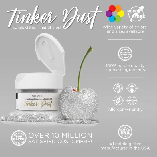 Bakell - Silver Tinker Dust Edible Glitter (5g, 1x Jar) for Food, Desserts, and Beverages! {2}