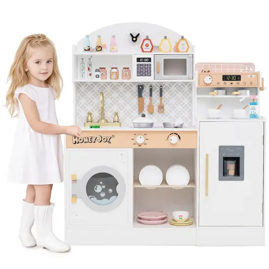 Kids Kitchen Set Wooden with Coffee Makers and Accessories-White {3}