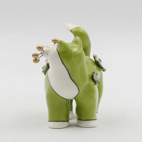 Ceramic Green Cat with Shamrocks and Golden Bead Whiskers Figurine, Home Décor, Gift for Her, Gift for Mom, Irish Saint Patrick’s Day Décor {6}
