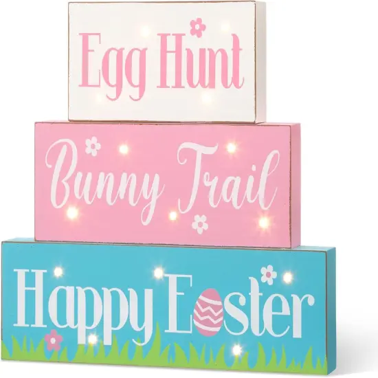 LED Lighted Wooden Easter Table Sign Spring Home Decor for Holiday Easter Party Supplies Props {4}