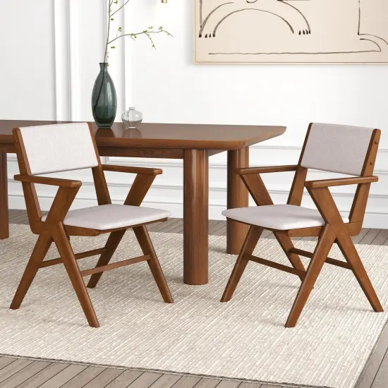 Wooden Dining Chair with Rubber Wood Frame Set of 2-Walnut {2}