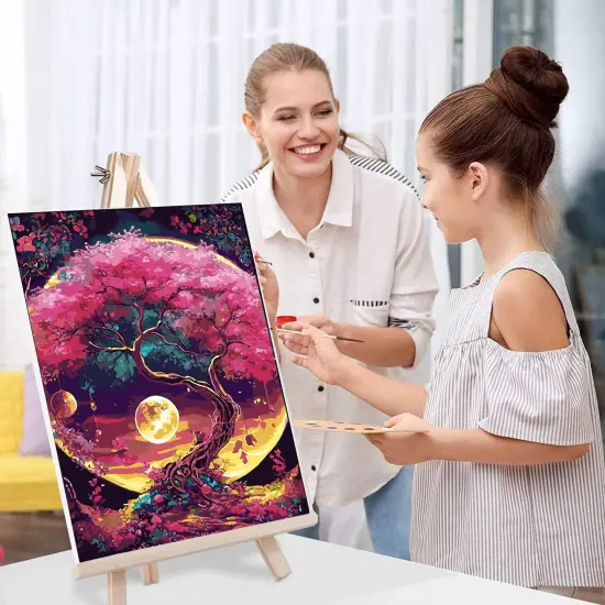 Paint by Numbers Kit for Adults Framed with Wooden Easel, Tree with Moon Painting by Numbers for Adults, Acrylic {5}
