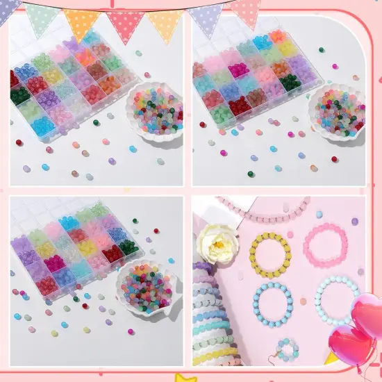 1800Pcs Glass Beads Jewelry Making Kit -Crackled, Bicolor, Monochrome 8mm 3 in 1 Crystal Beads Bracelet Making Kit, 32 Colors DIY Jewelry and Craft Art Making Kit for Beginners Round Jewelry Making {5}