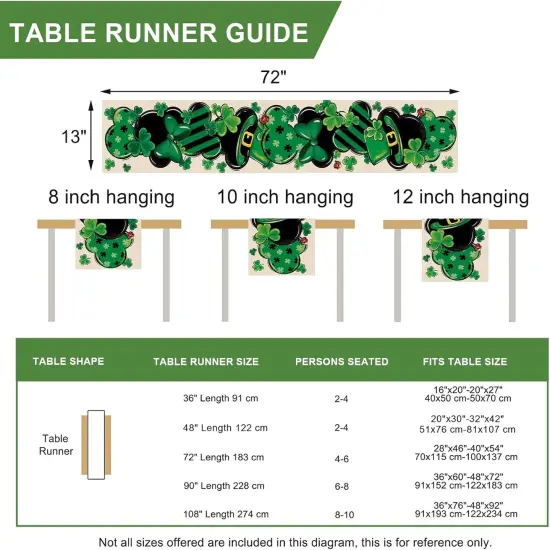 St. Patrick's Day Table Runner, Shamrock Clover Top Hat Stripes Ladybug Kitchen Dining Table Decor, Irish Spring Home Decoration Indoor Outdoor Party Supply 13 x 72 Inches {3}