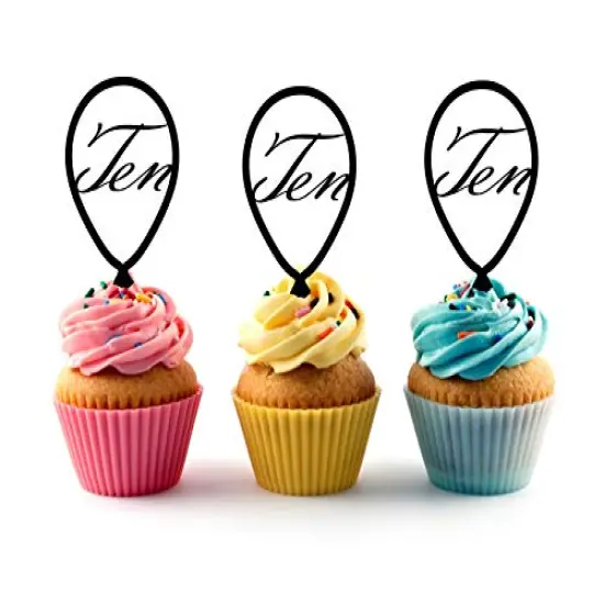 10th (Ten) Birthday Acrylic Cupcake Toppers 12 pcs {1}
