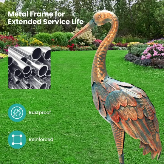 Set of 2 Crane Garden Statues Standing Metal Crane Sculptures Bird {2}